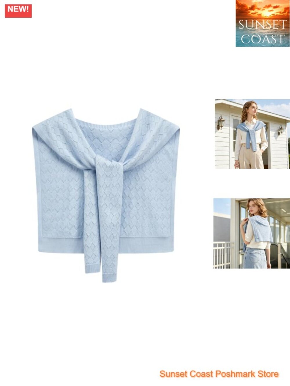Women's Knit Shawl Wrap with Diamond Knotted Shoulder - Lightweight Viscose Knit